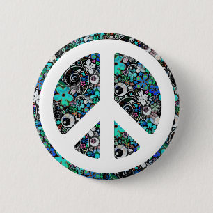 Flower Power Peace II 6 Cm Round Badge