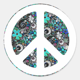 Flower Power Peace II Classic Round Sticker