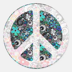 Flower Power Peace II light Classic Round Sticker