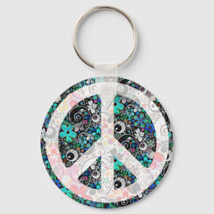 Flower Power Peace II light Key Ring
