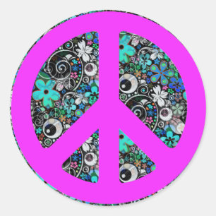 Flower Power Peace II   pink Classic Round Sticker
