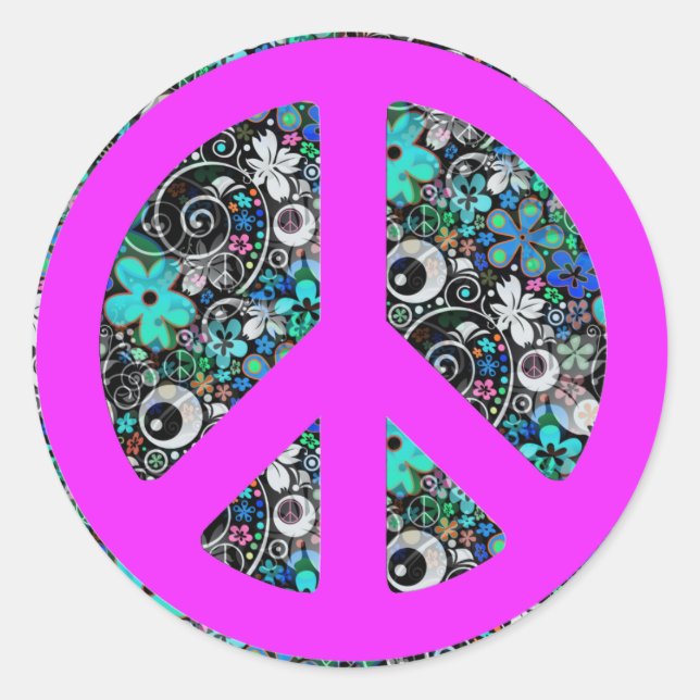 Flower Power Peace II | pink Classic Round Sticker (Front)