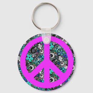 Flower Power Peace II   pink Key Ring