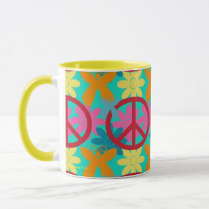 FLOWER POWER PEACE KITCHEN COFFEE MUGS - GROOVY