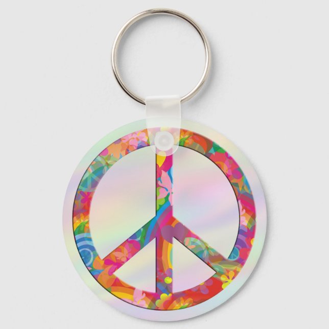 Flower Power Peace | light coloured Key Ring (Front)