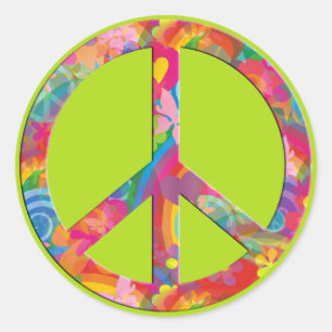 Flower Power Peace   lightgreen Classic Round Sticker