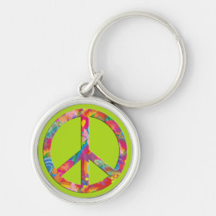 Flower Power Peace   lightgreen Key Ring