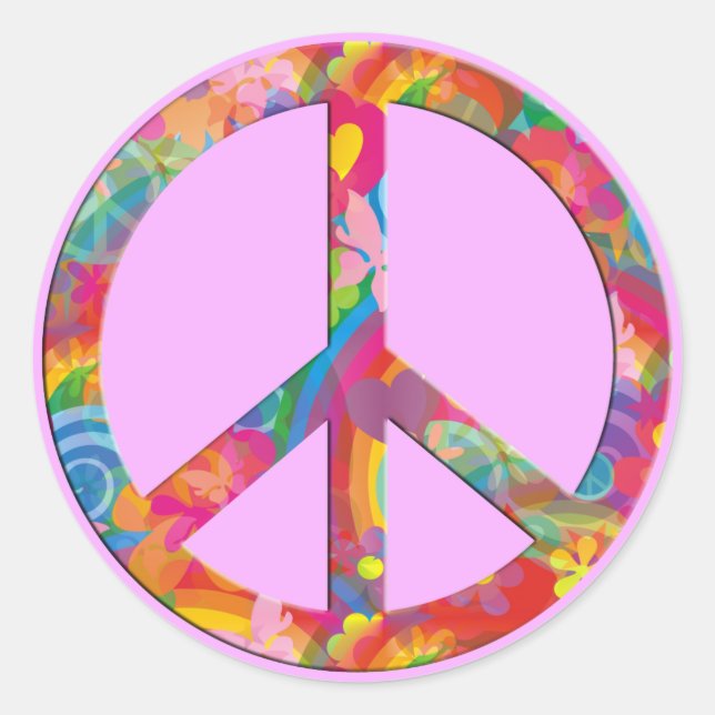 Flower Power Peace | lightpink Classic Round Sticker (Front)