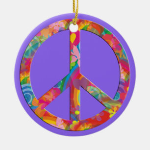 Flower Power Peace lila Ceramic Ornament