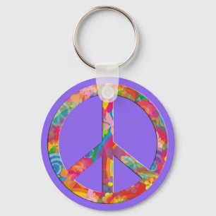 Flower Power Peace lila Key Ring