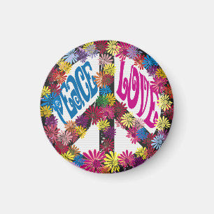 Flower Power Peace & Love Hippie Symbols Magnet