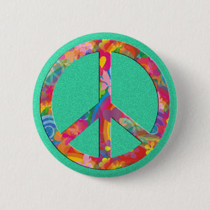 Flower Power Peace mint splatter 6 Cm Round Badge