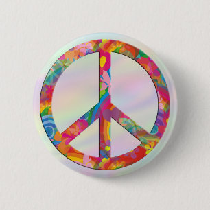 Flower Power Peace pastell 6 Cm Round Badge