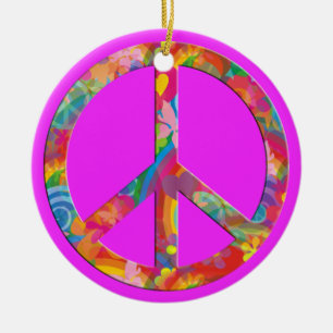 Flower Power Peace pink Ceramic Ornament