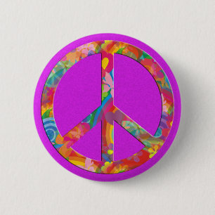 Flower Power Peace pink splatter 6 Cm Round Badge
