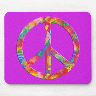 Flower Power Peace pink splatter Mouse Pad