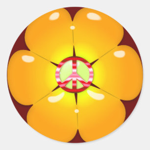 Flower Power Peace Sign Classic Round Sticker