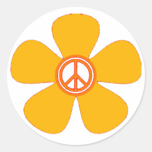 Flower Power Peace Sign Classic Round Sticker