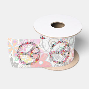 FLOWER POWER PEACE sign I + your background Satin Ribbon