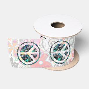 FLOWER POWER PEACE sign II + your background Satin Ribbon