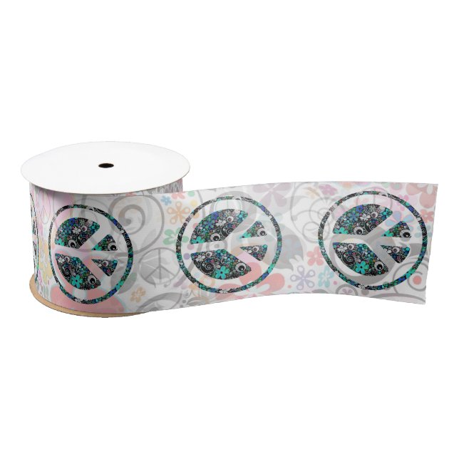 FLOWER POWER PEACE sign II + your background Satin Ribbon (Spool)