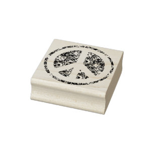 Flower Power Peace sign III + your backgr. & ideas Rubber Stamp