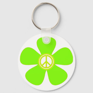 Flower Power Peace Sign Key Ring