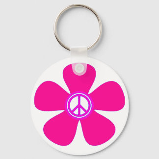 Flower Power Peace Sign Key Ring