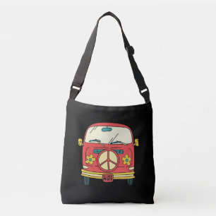Flower Power Peace Sign Vintage Microbus Van Crossbody Bag