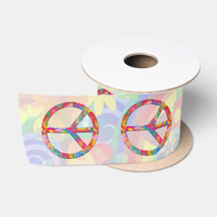 FLOWER POWER PEACE sign + your background Satin Ribbon