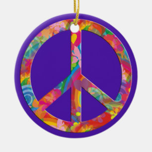 Flower Power Peace violet Ceramic Tree Decoration