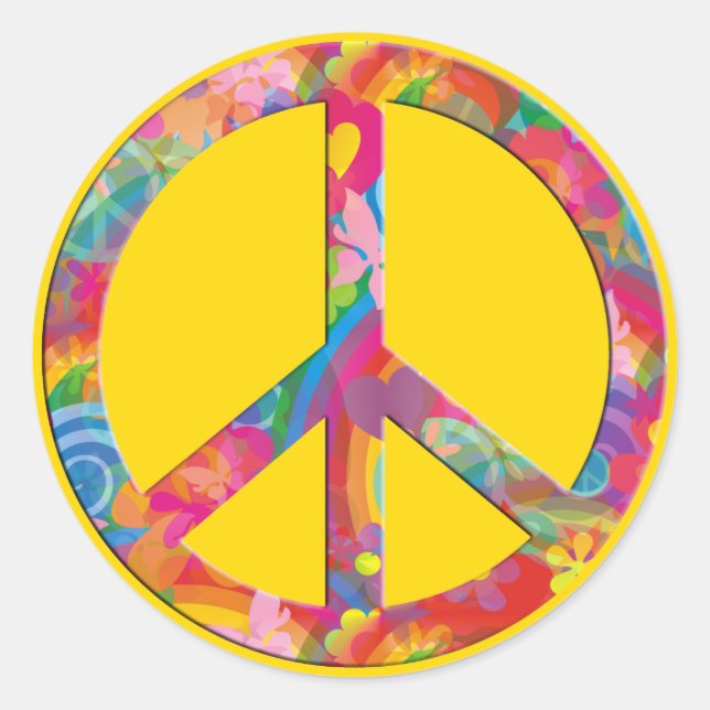 Flower Power Peace | yellow Classic Round Sticker (Front)