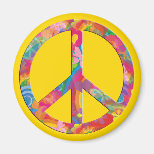 Flower Power Peace yellow Magnet
