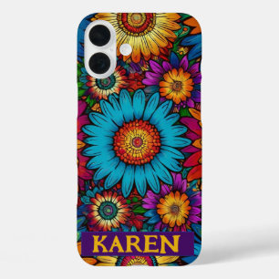 Flower Power Psychedelic Retro 60s Hippie Gift iPhone 16 Plus Case