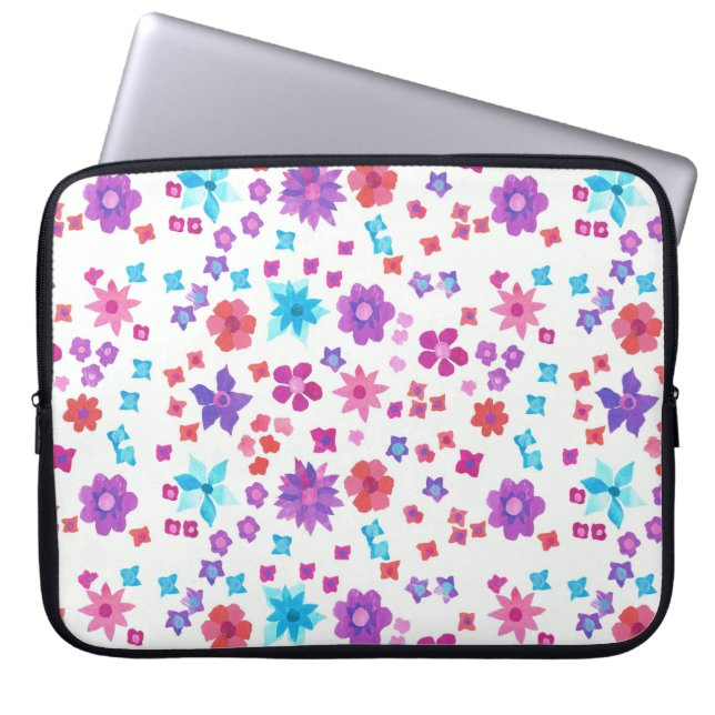 Flower Power Purple Aqua Pink Orange Laptop Sleeve (Front)