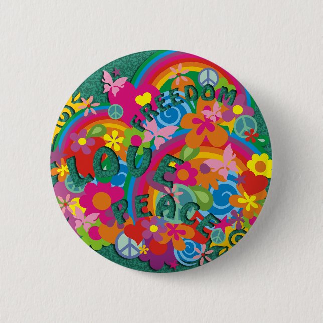 Flower Power Rainbow 6 Cm Round Badge (Front)