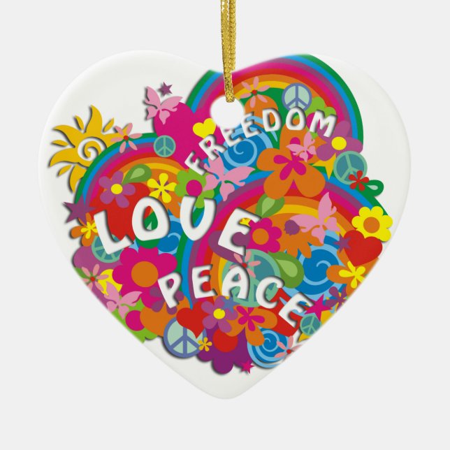 Flower Power Rainbow Ceramic Ornament (Front)