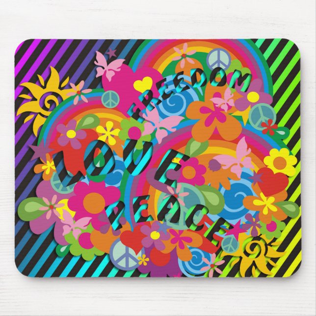 Flower Power Rainbow | coloured stripes Mouse Pad (Front)