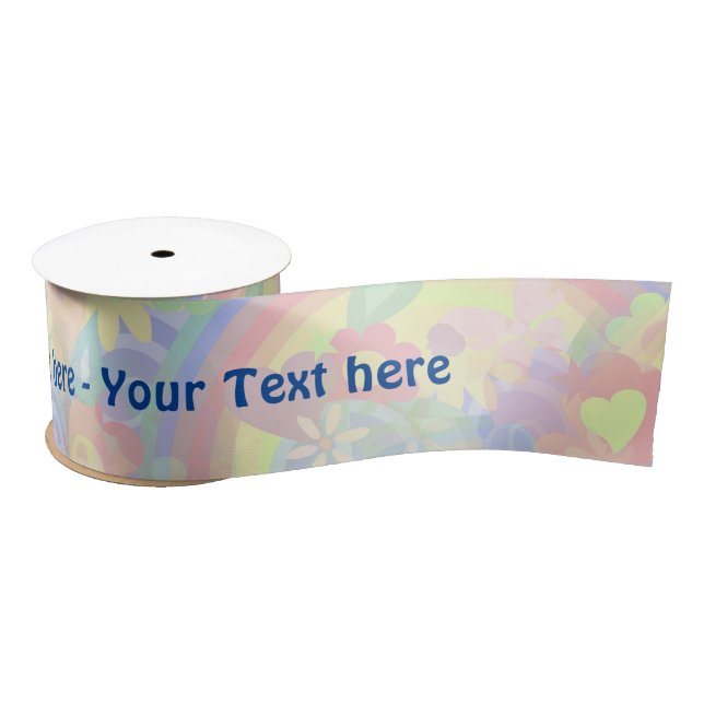 Flower Power RAINBOW Pattern light + your ideas Satin Ribbon (Spool)