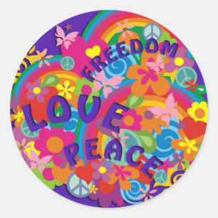Flower Power Rainbow violet Classic Round Sticker
