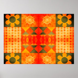 Flower Power Retro 1970s Design and Colours on Wal Poster