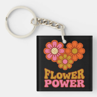 Flower Power Retro 70s Daisy Groovy Key Ring