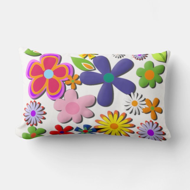 Flower Power Retro Floral Vector Lumbar Cushion (Front)