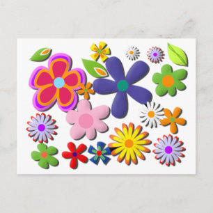 Flower Power Retro Floral Vector Postcard