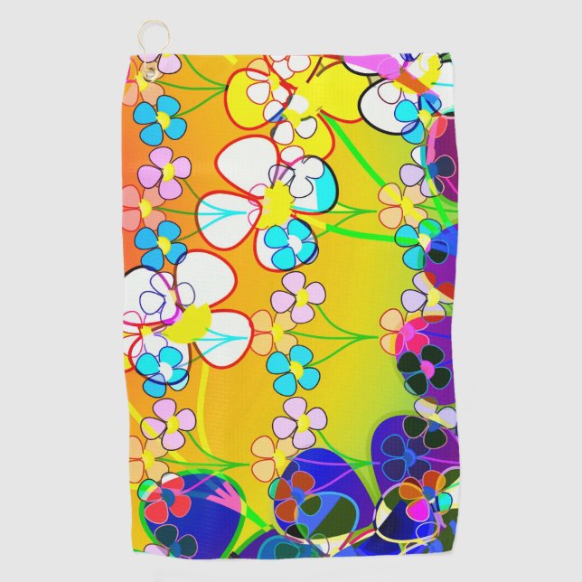 Flower Power Retro Pansies Golf Towel (Front)
