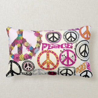Flower Power Retro Peace & Love Hippie Symbols Lumbar Cushion
