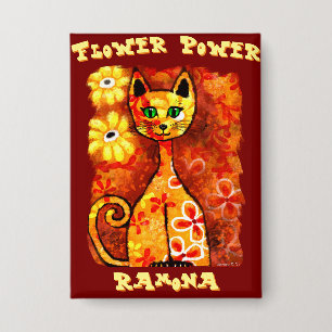 Flower Power Retro Whimsical Cat Personalised