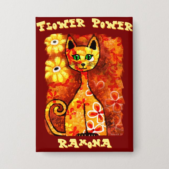 Flower Power Retro Whimsical Cat Personalised (Front)