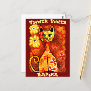 Flower Power Retro Whimsical Cat Personalised Postcard