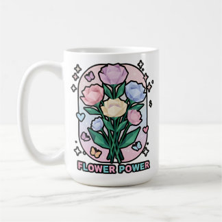 Flower Power Simple Colourful Cartoon Drawing Whit Coffee Mug